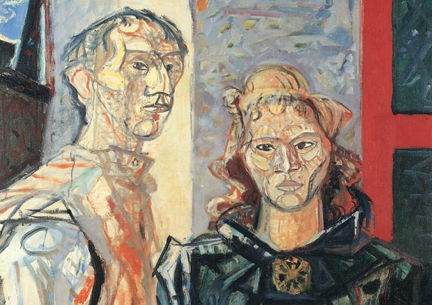 Max Gubler, Doppelbildnis mit Katze, um 1952. Öl auf Leinwand, 162 x 130 cm, Museum zu Allerheiligen, Schaffhausen. - © Eduard, Ernst und Max Gubler-Stiftung, Zürich