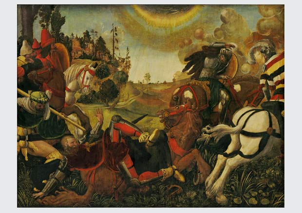 Niklaus Manuel (Deutsch), Die Bekehrung des Saulus, 1515/1518, Mischtechnik auf Fichtenholz, 119,5 x 155,7 cm, Gottfried Keller-Stiftung, Bundesamt für Kultur, Bern, Depositum im Kunstmuseum Bern - 