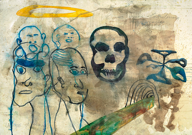 Moshekwa Langa (*1975), I was once Lonelyness, 2002/2011, Mischtechnik auf Papier, Autolack, 100,0 x 141,0 cm. Kunstmuseum Bern, Stiftung Kunsthalle Bern - 
