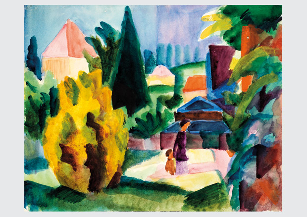 August Macke, Im Schlossgarten von Oberhofen, 1914, Aquarell auf Papier. Kunstmuseum Bern, Legat Cornelius Gurlitt 2014 - © Kunstmuseum Bern