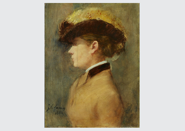 Jean-Louis Forain, Dame im Profil, 1881, Öl auf Holz, 35.2 x 26.9 cm. Legat Cornelius Gurlitt / Provenienz in Abklärung
 - © Kunst- und Ausstellungshalle der Bundesrepublik Deutschland GmbH, Bonn, Foto: Mick Vincenz