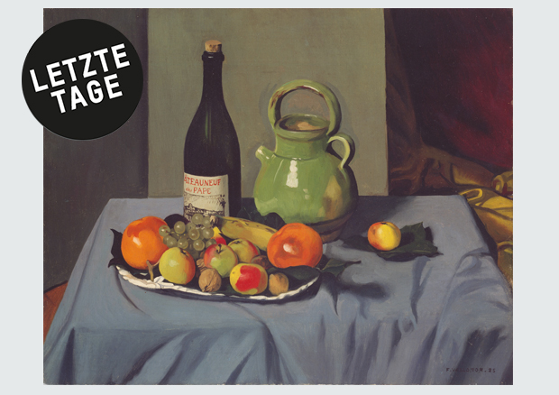 Félix Vallotton, Nature morte à la bouteille de Châteauneuf, 1925, Öl auf Leinwand, 60 x 73 cm. Kunstmuseum Bern, Verein der Freunde - 