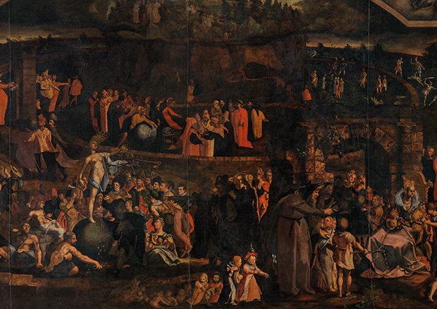 Joseph Plepp, Die Berner Kebes-Tafel: eine hellenistische Wegleitung zum Heil (Ausschnitt), um 1633, Öl auf Leinwand, 161,4 x 308,2 cm. Kunstmuseum Bern, Staat Bern, Geschenk Karl von Büren, Bern - 