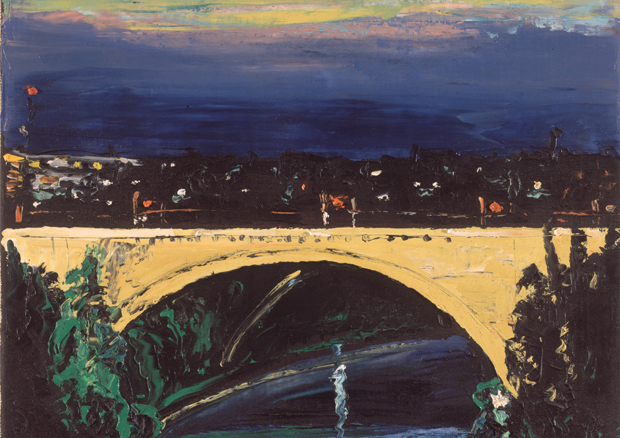 Jean-Frédéric Schnyder, Lorrainebrücke, 28.07.1983 (Ausschnitt), Öl auf vorgrundierte Leinwand , 60 x 42 cm, Kunstmuseum Bern, Sammlung Toni Gerber, Bern - Schenkung 1993 - 