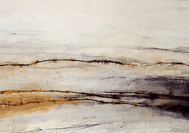 Rolf Iseli
Reise nach Xàtiva,
2003
Stacheldraht, Erde,
Kohle, Gouache, Acryl
auf Papier
92 x 167 cm,
Privatbesitz Schweiz - © 2009, ProLitteris, Zürich