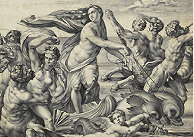Hendrick Goltzius, nach
Raffael
Der Triumph der
Galatea (nach dem
Fresko in der Villa
Farnesina in Rom von
1512)
1592
Kupferstich
55,5 x 40,7 cm
Kunstmuseum Bern,
Schenkung Karl
Emanuel von Tscharner - © Kunstmuseum Bern