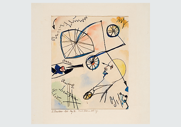 Kurt Schwitters. Aq. 21. Anna Blume und ich., 1919. Aquarell, Farbstift auf Papier, 21,1 x 17,2 cm
(Originalpassepartout-Ausschnitt), 37,3 x 27 cm
(Originalpassepartout), Kurt und Ernst Schwitters Stiftung, Hannover
Foto: Kurt Schwitters Archiv im Sprengel Museum Hannover.
Fotograf: Michael Herling / Aline Gwose, Sprengel Museum Hannover
 - © 2011, ProLitteris, Zürich