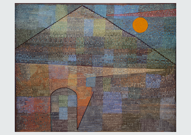Paul Klee, Ad Parnassum, 1932. Ölfarbe, Linien aufgestempelt, Punkte zunächst mit Weiss aufgestempelt und nachträglich übermalt, auf Kaseinfarbe auf Leinwand auf Keilrahmen; originaler, gefasster Holzrahmen; Blattmasse: 100 x 126 cm, Rahmenmasse:109 x 135 cm, Kunstmuseum Bern, Verein der Freunde - 