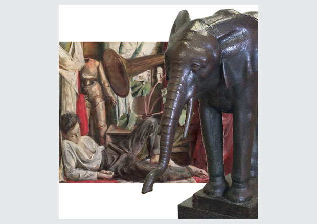 August Gaul, Stehender junger Elefant, 1916 –1917. Bronze; Sockel: Granit, 123 x 150 x 58,5 cm. Kunstmuseum Bern, Leihgabe der Zwillenberg-Stiftung/ Martin  Lauterburg, Der Maler, 1928. Öl auf Leinwand, 137 x 170 cm. Kunstmuseum Bern - 